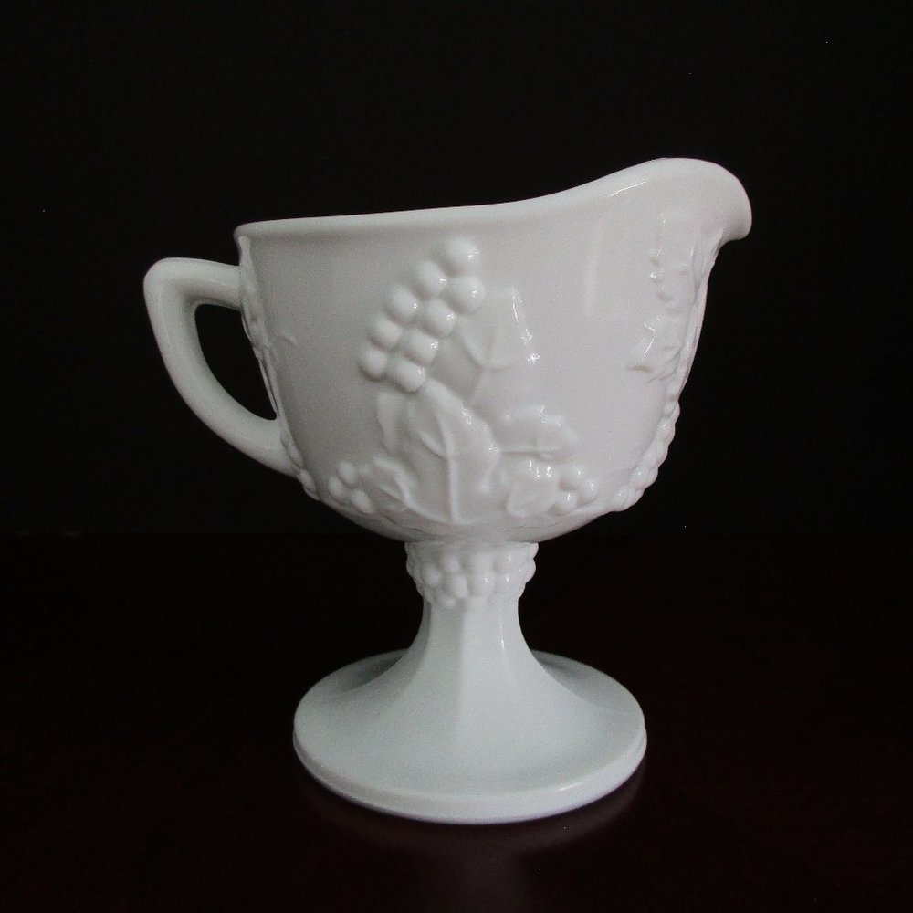 Vintage and New Milk Glass Grape Footed Creamer Small Pitcher 4.5" H
